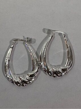 Sterling Silver Textured Huggie Earrings New